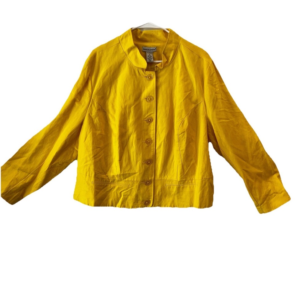 Jessica London Yellow Linen Blend Blazer Jacket Size 24 Academinc Preppy Cropped